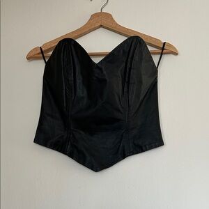 Vintage 80s Black Strapless Leather Corset Top Bustier Size 8